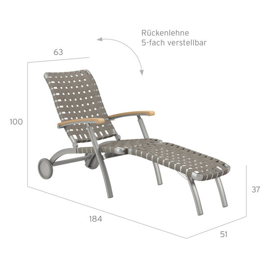 United States Deck Chair Silk with wheels and longer footrest