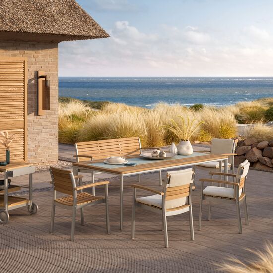 Portland Table Silk Aluminium 220 x 100 with teak top