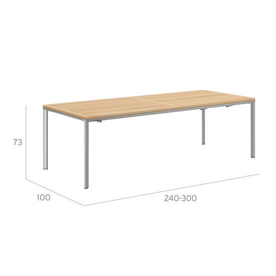 Portland Extending Table Silk Aluminium 240-300 x 100 with teak top