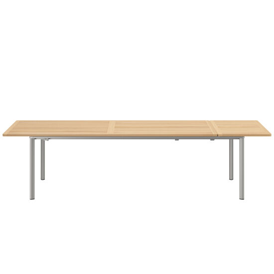 Portland Extending Table Silk Aluminium 240-300 x 100 with teak top