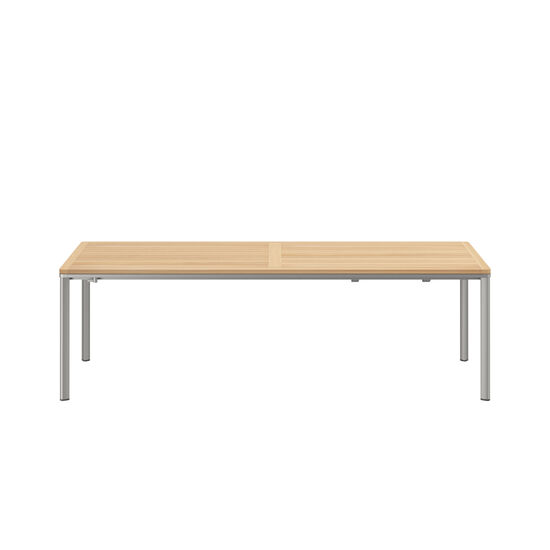 Portland Extending Table Silk Aluminium 240-300 x 100 with teak top