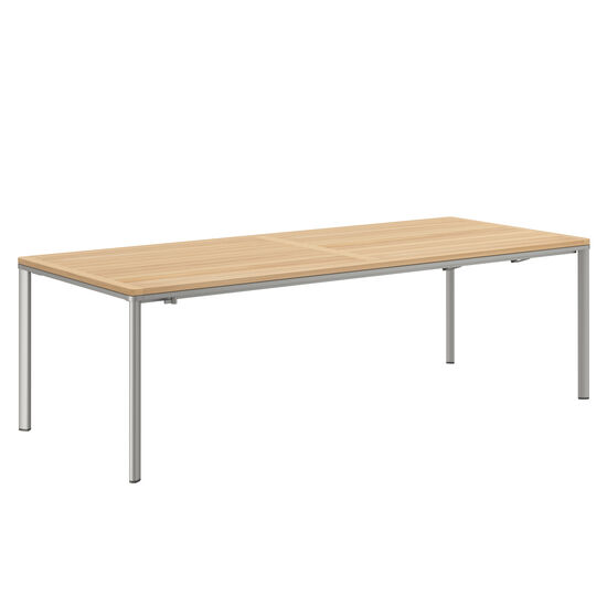 Portland Extending Table Silk Aluminium 240-300 x 100 with teak top