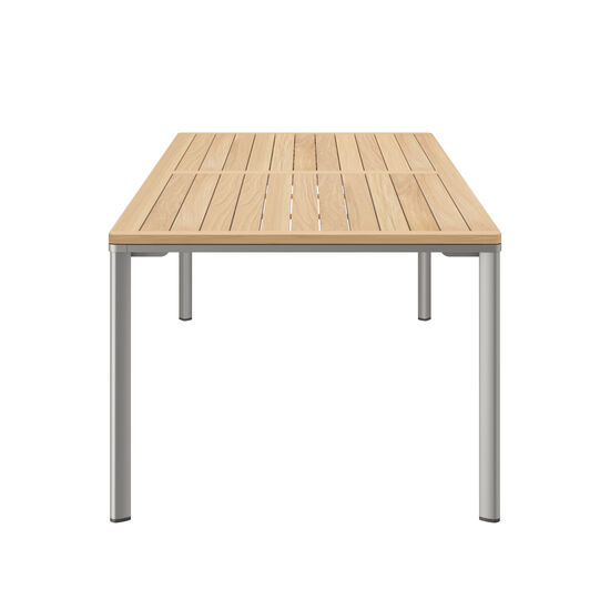 Portland Extending Table Silk Aluminium 240-300 x 100 with teak top