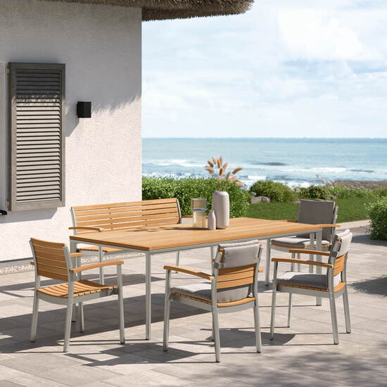 Portland Table Silk Aluminium 165 x 90 with teak top