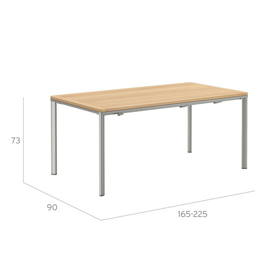 Portland Extending Table Silk Aluminium 165-225 x 90 with teak top