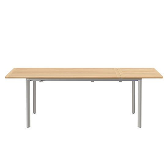 Portland Extending Table Silk Aluminium 165-225 x 90 with teak top