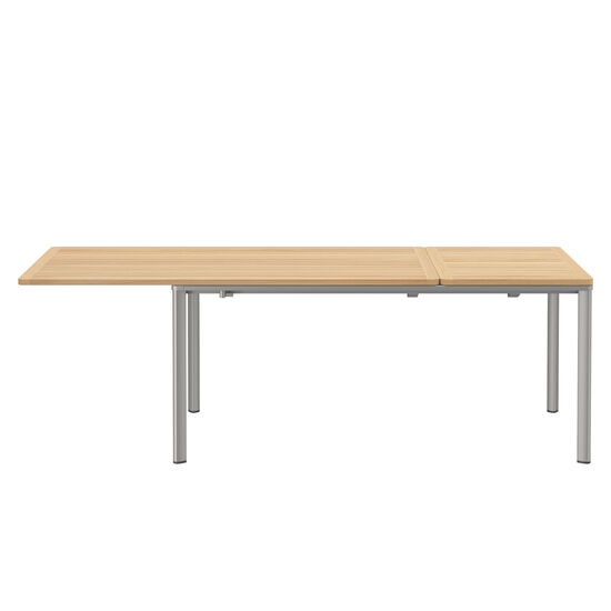 Portland Extending Table Silk Aluminium 165-225 x 90 with teak top